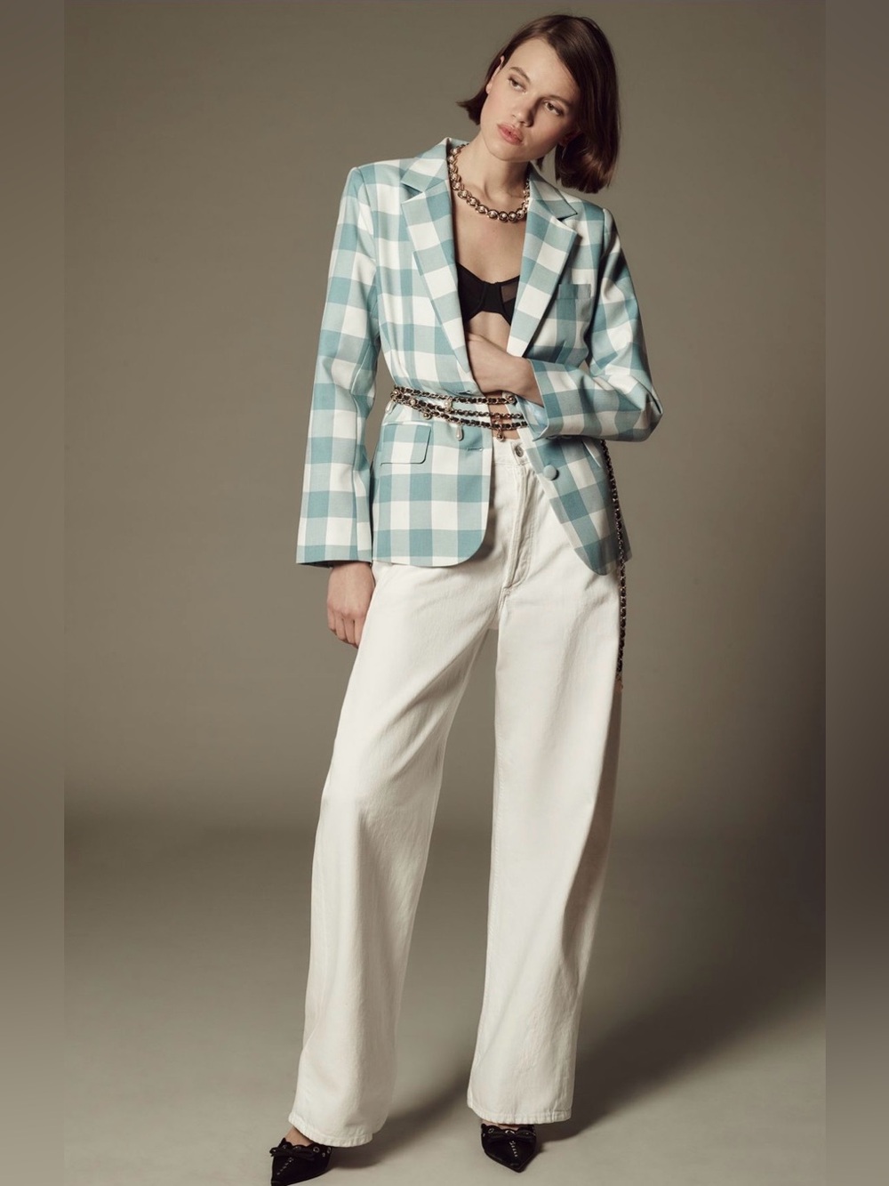 Anthropologie Maeve Gingham Blazer in Moss